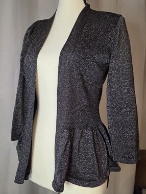 Silk Metallic Blend Open-Front Whimsygoth Peplum Cardigan